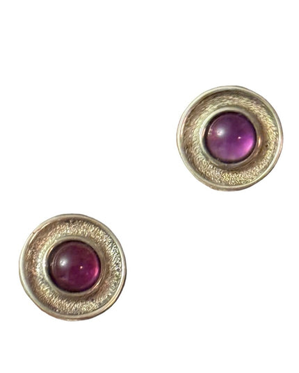 Vintage sterling silver 925 Native american Amethyst round earrings