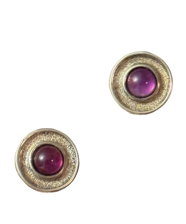 Vintage sterling silver 925 Native american Amethyst round earrings
