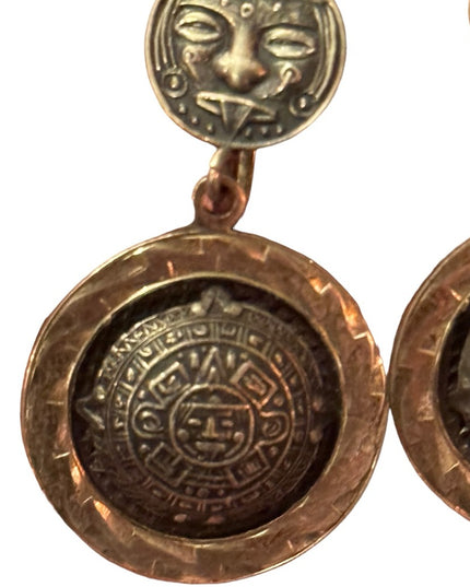 VINTAGE PLAFINA MEXICO STERLING SILVER MAYAN SCREWBACK DANGLE EARRINGS*