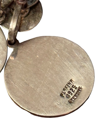 VINTAGE PLAFINA MEXICO STERLING SILVER MAYAN SCREWBACK DANGLE EARRINGS*