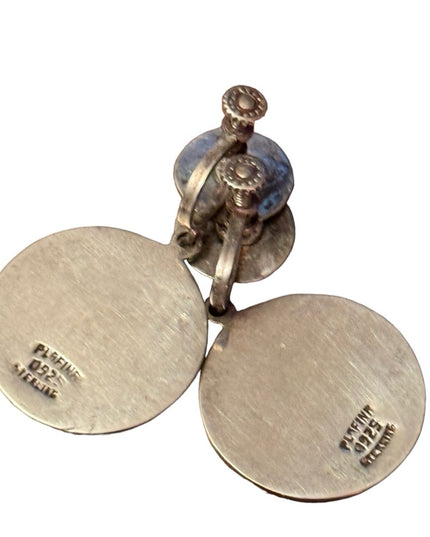 VINTAGE PLAFINA MEXICO STERLING SILVER MAYAN SCREWBACK DANGLE EARRINGS*