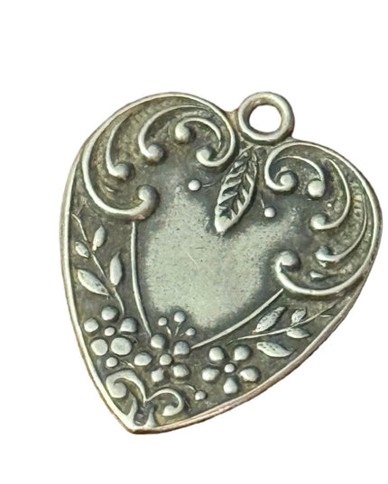 Antique Victorian Ornate scrolled heart design pendant charm sterling silver 925