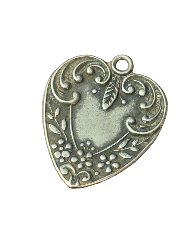 Antique Victorian Ornate scrolled heart design pendant charm sterling silver 925