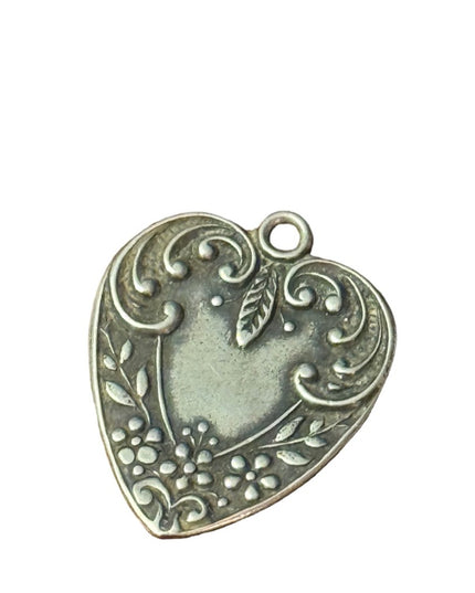 Antique Victorian Ornate scrolled heart design pendant charm sterling silver 925
