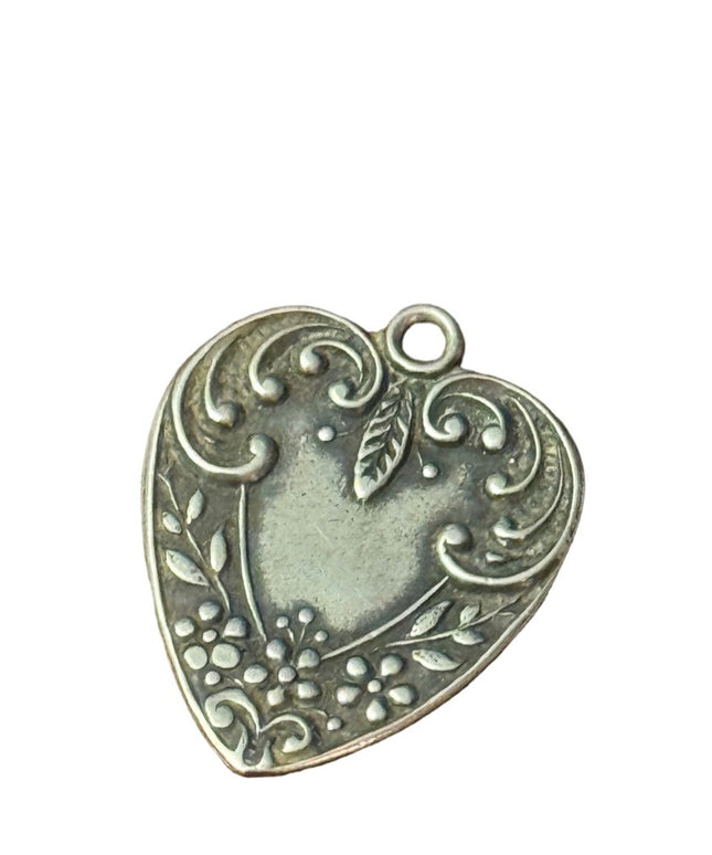 Antique Victorian Ornate scrolled heart design pendant charm sterling silver 925