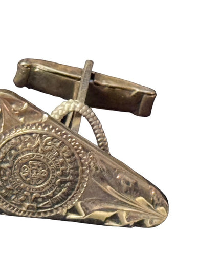 Vintage NEW sterling Mexico aztec Mayan calendar tie clip and cufflinks boxed
