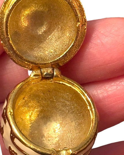 Gold finish creamy enameld crystal embellished Faberge style egg locket necklace