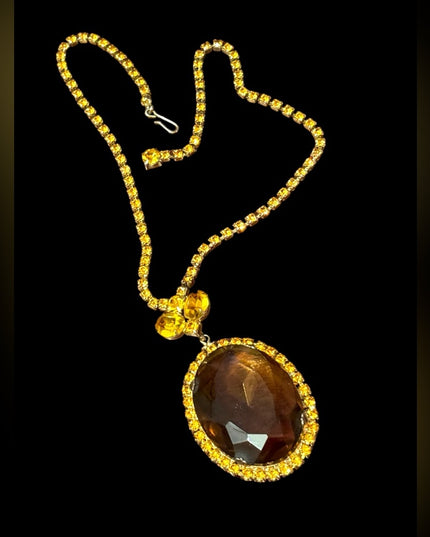 Lovely crystal Statement vintsge Amber Citrine Rhinestone Pendant Necklace