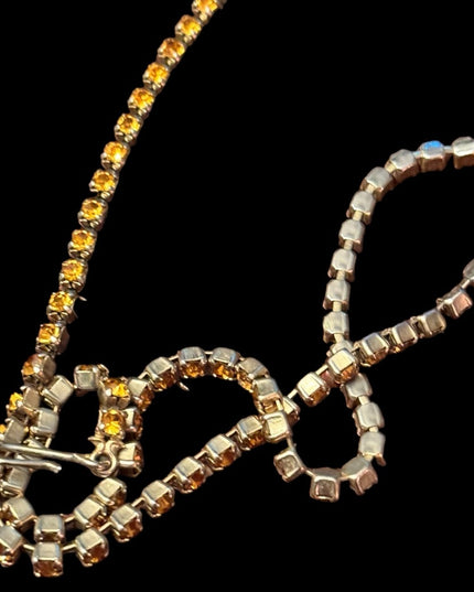 Lovely crystal Statement vintsge Amber Citrine Rhinestone Pendant Necklace