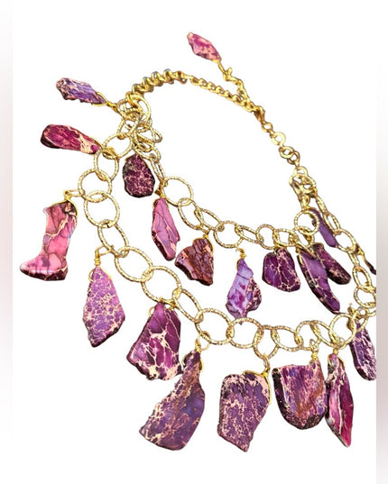 Lovely purple ocean Jasper chunky stone runway fashion golf finish necklace