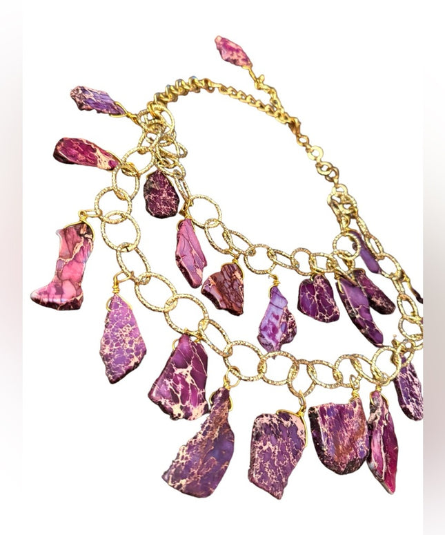 Lovely purple ocean Jasper chunky stone runway fashion golf finish necklace