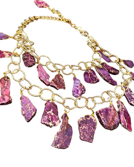 Lovely purple ocean Jasper chunky stone runway fashion golf finish necklace