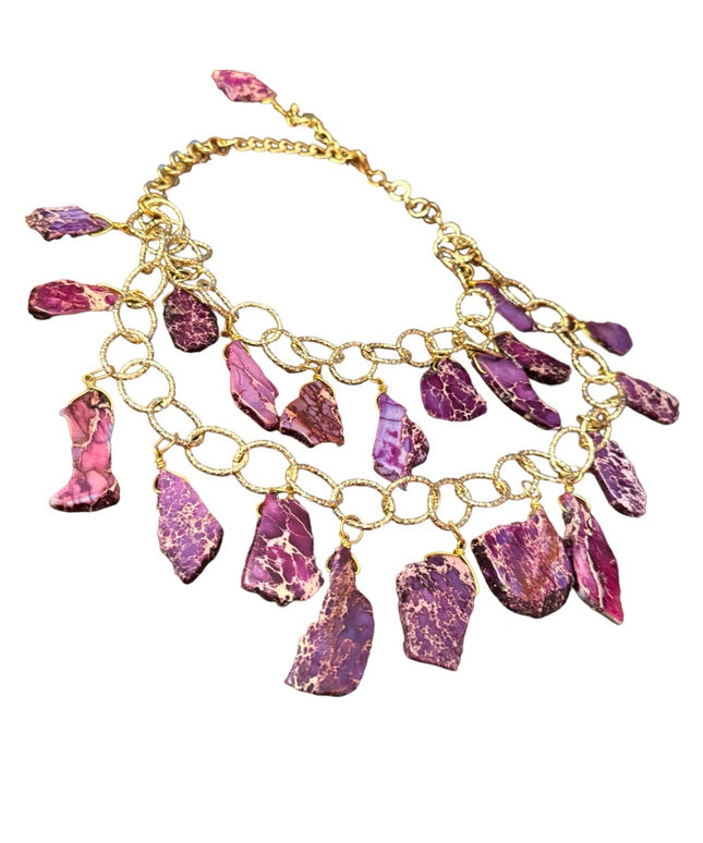 Lovely purple ocean Jasper chunky stone runway fashion golf finish necklace