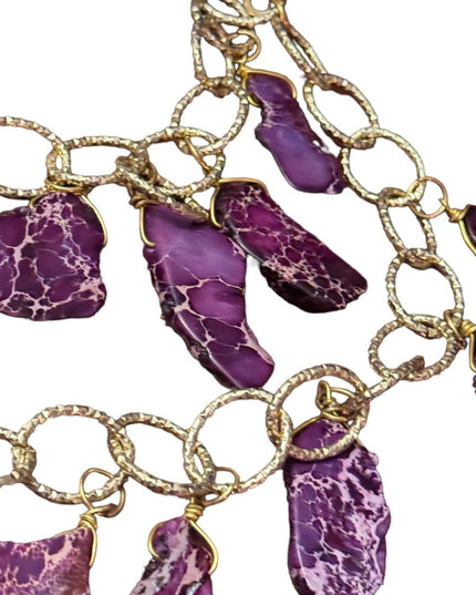 Lovely purple ocean Jasper chunky stone runway fashion golf finish necklace
