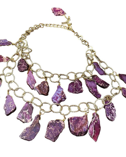 Lovely purple ocean Jasper chunky stone runway fashion golf finish necklace