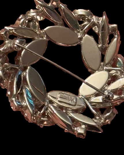 Vintage mid century SHERMAN clear crystal wreath style  brooch