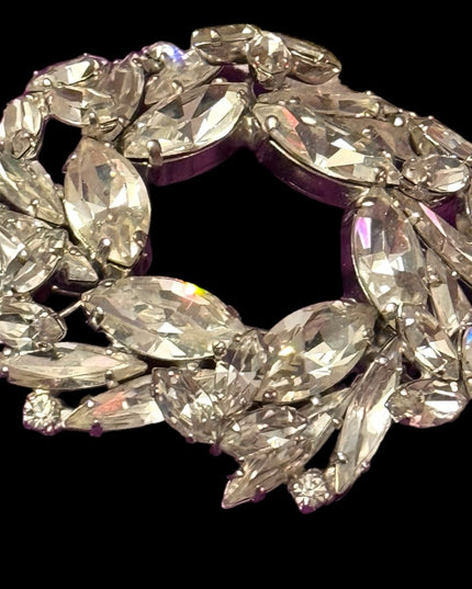 Vintage mid century SHERMAN clear crystal wreath style  brooch