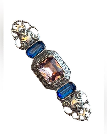 Vintage “victorian revival” fancy pink and blue glass bar brooch