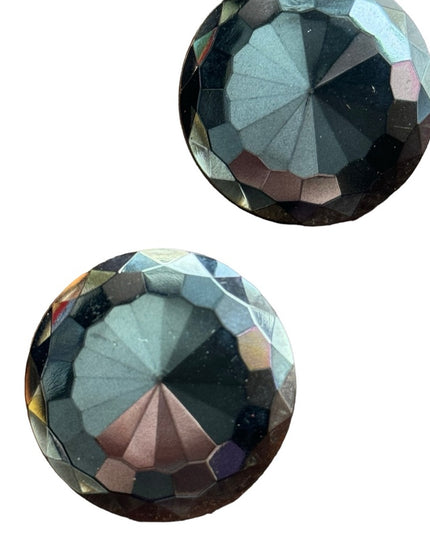 Vintage black hematite faceted glass round clip on earrings