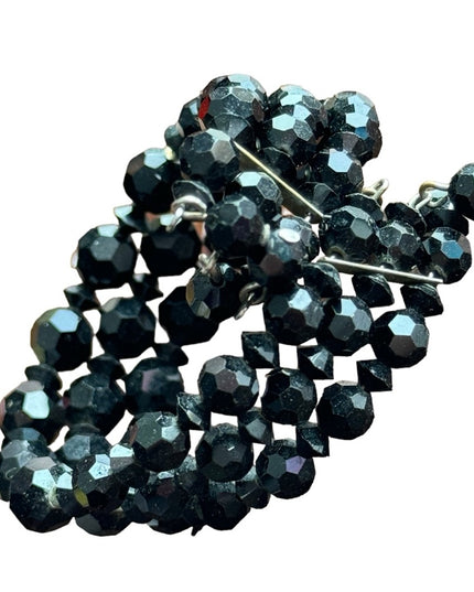 Vintage 1960s LOT black crystal glass bracelet cuff & clip on earrings