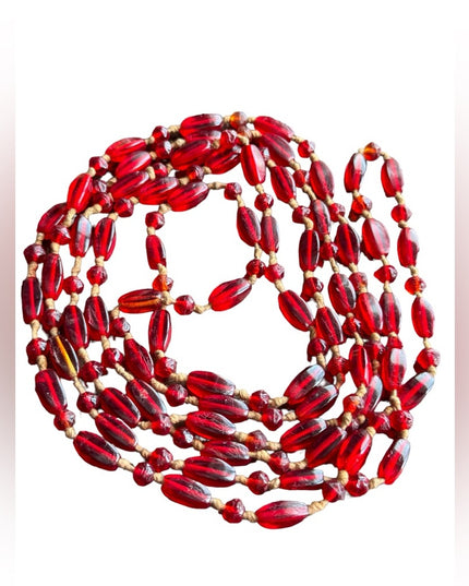 Antique red glass art deco handmade flapper bead necklace