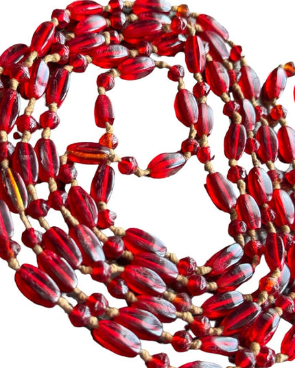 Antique red glass art deco handmade flapper bead necklace