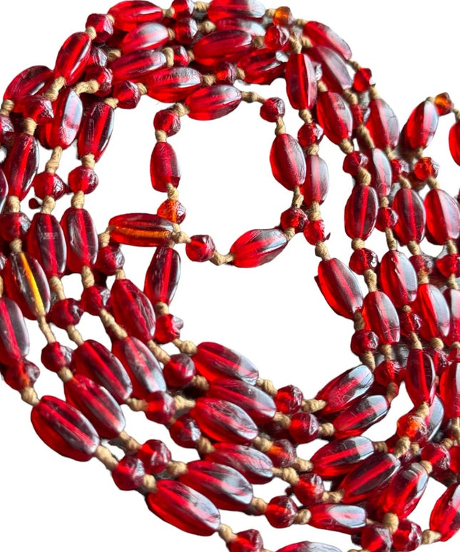 Antique red glass art deco handmade flapper bead necklace