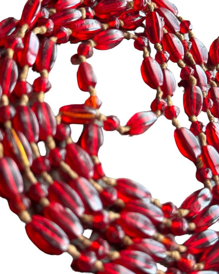 Antique red glass art deco handmade flapper bead necklace