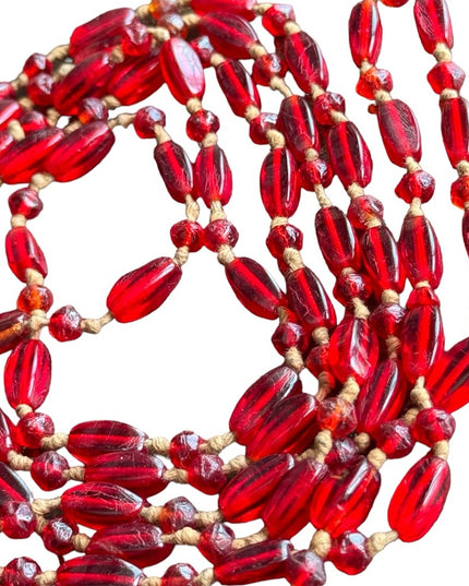 Antique red glass art deco handmade flapper bead necklace