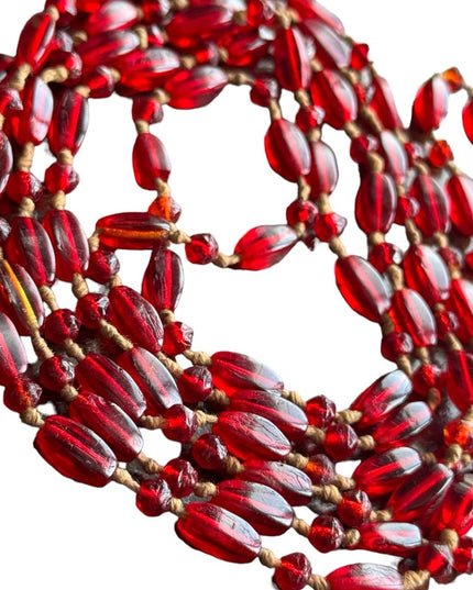 Antique red glass art deco handmade flapper bead necklace