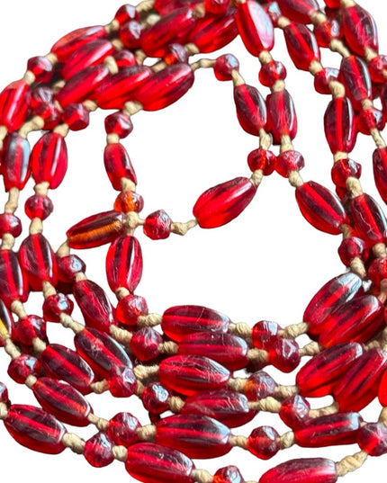Antique red glass art deco handmade flapper bead necklace