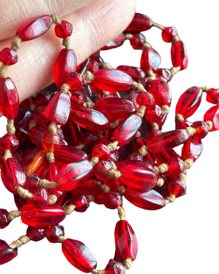 Antique red glass art deco handmade flapper bead necklace