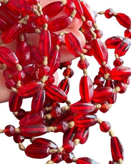 Antique red glass art deco handmade flapper bead necklace