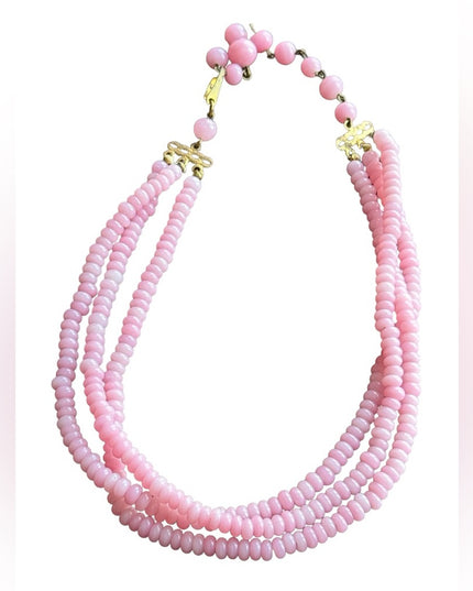 Antique CZECH Art deco pink glass hand made multi dtrand bead necklace