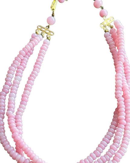 Antique CZECH Art deco pink glass hand made multi dtrand bead necklace