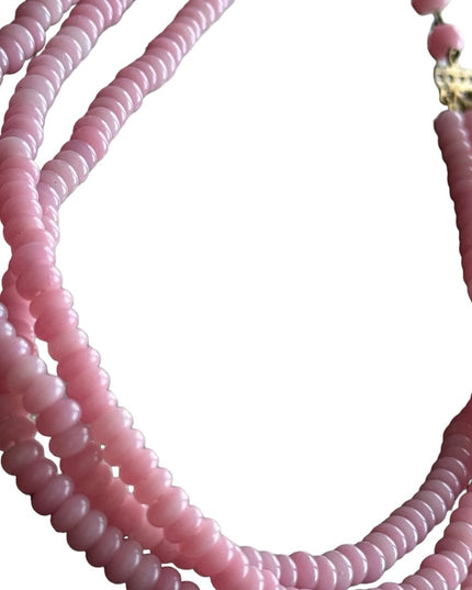 Antique CZECH Art deco pink glass hand made multi dtrand bead necklace