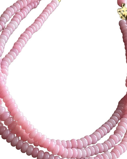 Antique CZECH Art deco pink glass hand made multi dtrand bead necklace