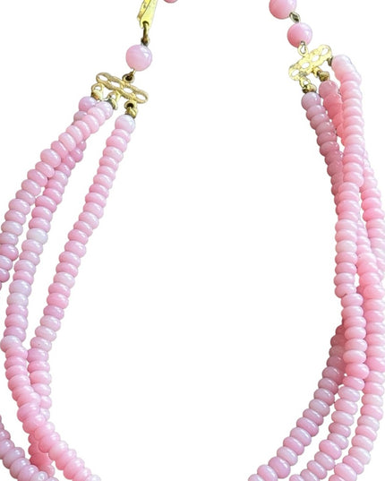 Antique CZECH Art deco pink glass hand made multi dtrand bead necklace