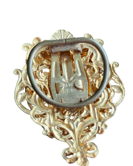 Vintage SG DOR gold filagree fancy revival scarf fur clip
