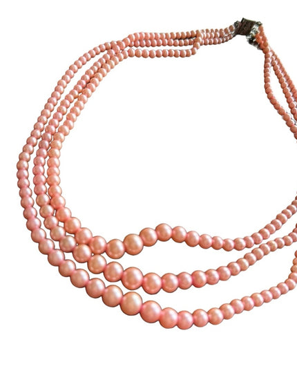 Vintsge 1940s Pastel pink faux pearl multi 3 strand bead necklace