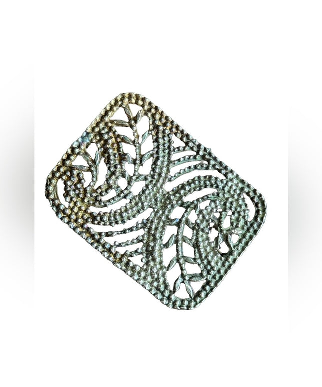 Vintage aged antiqued silver finish scrolled brooch