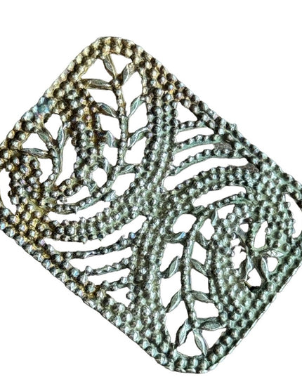 Vintage aged antiqued silver finish scrolled brooch
