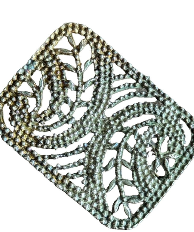 Vintage aged antiqued silver finish scrolled brooch