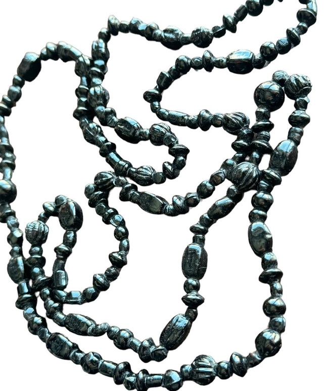 Victorian Art Deco Antique Whitby Jet Mourning Necklace Black bead 1800s Authen