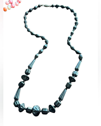 Victorian Art Deco Antique Whitby Jet Mourning Necklace Black bead 1800s Authen