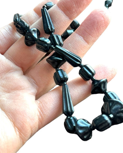 Victorian Art Deco Antique Whitby Jet Mourning Necklace Black bead 1800s Authen