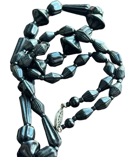 Victorian Art Deco Antique Whitby Jet Mourning Necklace Black bead 1800s Authen
