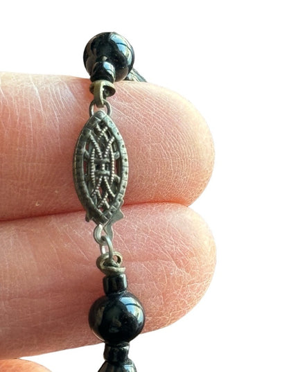 Victorian Art Deco Antique Whitby Jet Mourning Necklace Black bead 1800s Authen