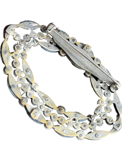 Antique art deco Cut steel hand made Victorian oval brooch