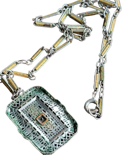 Antique art deco 1920s enameled filagree necklace